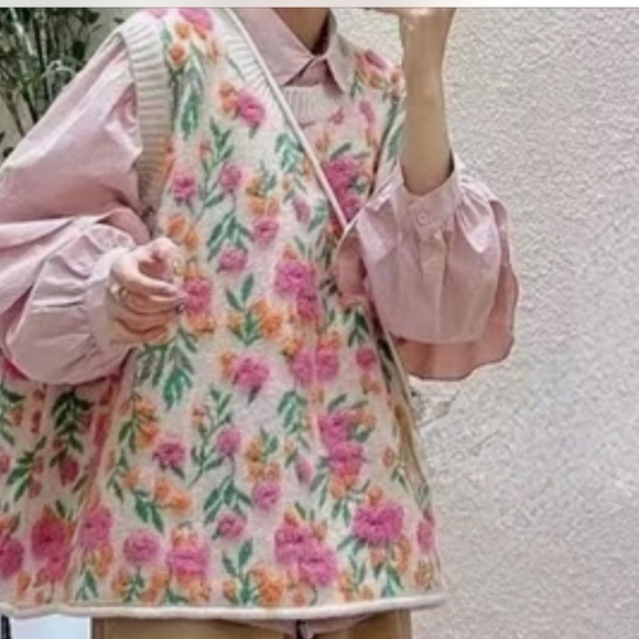 Stylish Floral 3 Dimensional Sweater Vest Y2k Vintage Cozy Knitted Sz M Women - Picture 3 of 8